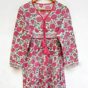 Fait à la main luxueux coton Floral Maxi robe pour les femmes longue été décontracté Vintage Style bohème naturel tour de taille bouton - Product Image 1