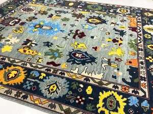 พรมผ้าวูลคอตตอนผ้าขนแกะสีกรมท่าผ้าคอตตอนลายแอบสแตรกสีสันสดใสทันสมัยทำด้วยมือสำหรับพื้นที่นั่งเล่นไม่ลื่นเป็นมิตรกับสัตว์เลี้ยง - Product Image 2