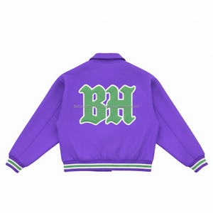 Chaqueta universitaria de lana GSM 450 de alta calidad, Color púrpura, Parche de chenilla bordado personalizado, diseño de logotipo, chaquetas universitarias para mujer - Product Image 2