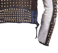 Veste en cuir véritable noir pour homme, faite à la main, sur mesure, avec doublure en toile, imperméable, style rock punk Brando, avec pointes argentées