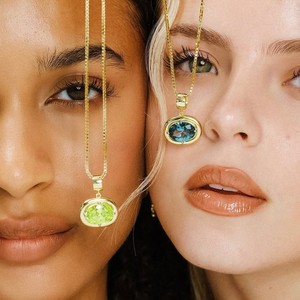 Fashion Birthstone Stainless Steel 18K PVD berlapis emas DIY batu kelahiran Oval liontin liontin kalung bulan batu untuk Kalung - Product Image 3