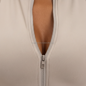 Custom Front Zipper Sports <b>Bra</b> High Neck Yoga Top Beige Athletic Crop Top Racerback Gym <b>Bra</b> Sleeveless Workout Wear for Women - Product Image 6