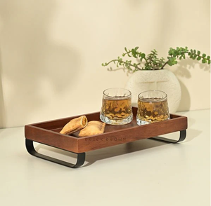 Vente en gros Plateau de service en bois Support en métal Forme carrée personnalisée Plateau de service rectangulaire en bois - Product Image 1