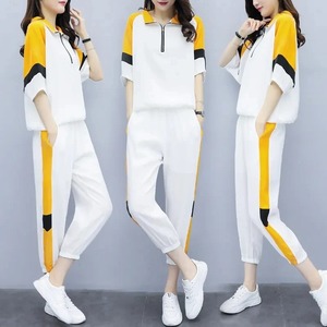 Costume femme été deux pièces ensemble 2023 nouveau pantalon femme deux pièces ensemble dames costume de sport décontracté à manches courtes 2 pièces ensemble - Product Image 3