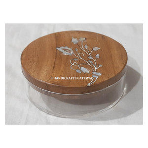 Latest New Handmade Product Wooden Mother of Pearl Inlay <b>Lid</b> and Acrylic Base Round Shape Jewelry <b>Box</b> for <b>Decorations</b> and Gifts - Product Image 1