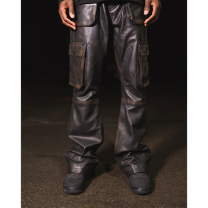 กางเกงหนังคาร์โก้ผู้ชายทรงเข้ารูป รุ่นขายออนไลน์ปี 2026 หนังนุ่ม สวมใส่สบาย ทันสมัย - Product Image 6