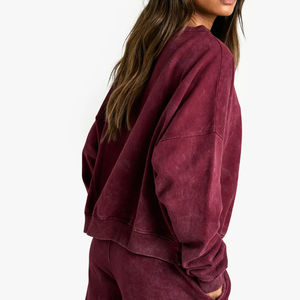 OEM/ODM Custom Logo Made 100% Cotton Fleece <b>Quarter</b>-<b>Zip</b> Acid Wash Front Winter Color Block <b>Women's</b> Sweatshirts Sleeve Stripes - Product Image 2