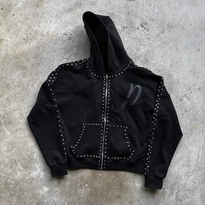 2025 New Arrival Men's Rhinestone <b>Hoodies</b> 100% Cotton <b>Lightweight</b> Hoodie Custom Bling <b>Hoodies</b> for Men High Quality Streetwear - Product Image 4