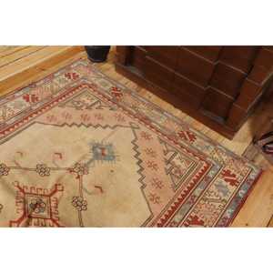 Turkish Vintage Rug, 5,2x6,5 ft Area Rug, <b>Red</b> Blue Striped <b>Wool</b> Rug - Product Image 5