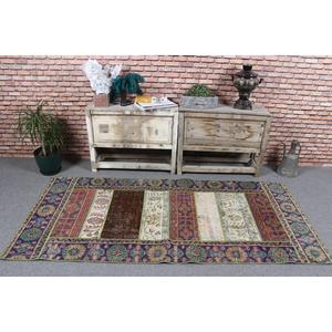 Tapis turc 3,2x7 pieds, tapis vintage d'appoint, tapis à pois bleu et marron - Product Image 2