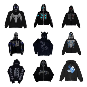 2025 Sudaderas con capucha con estampado gráfico Rhinestone Skeleton Zip Hoodie Y2k Rhinestone Full Zip up Hoodi - Product Image 4