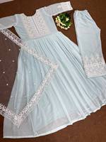 NOUVEAU DESIGN FABZONE – Ensemble de soirée élégant avec broderies fantaisie et sequins de 5 mm, composé d'un haut, d'un pantalon palazzo et d'un dupatta en soie Georgette