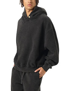 Custom Men's 100% Cotton Breathable Oversized <b>Black</b> <b>Hoodie</b> Embroidered Acid Wash Streetwear Pullover <b>Hoodie</b> - Product Image 3