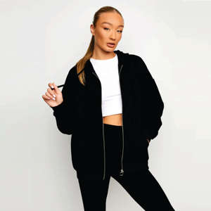 Sudadera con capucha de punto con cremallera personalizada de algodón 100% de alta calidad de lujo para mujer manga larga recortada con bordado para otoño - Product Image 3