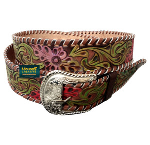 Cinturón Unisex de Cuero de Vaca Indio de Alta Calidad, Grabado a Mano, Diseño Pintado, Trenzado, Estilo Vaquero, 2 Pulgadas de Ancho - Product Image 3