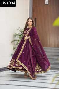 Indian Ethnic Wear Faux Blooming Georgette with Zari Thread and Sequins Embroidery Work Anarkali Gowns for Wedding Wear Suit - Product Image 4