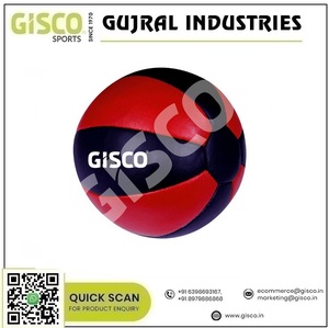 Balón medicinal de cuero pintado genuino que alterna 10 paneles de color rojo y negro para deportes - Product Image 2