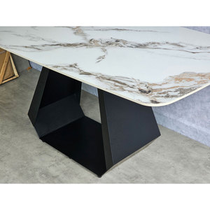 Table à manger moderne en marbre 160x90cm assemblée avec plateau en céramique de haute qualité et pieds en fer (BA68184) - Product Image 3
