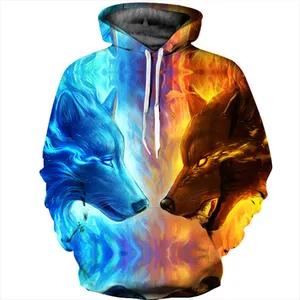 Sıcak satış vahşi sıcak buz çift kurt kafası 3D süblimasyon baskı moda Hoodie