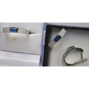 Ensemble de diamants taille émeraude saphir vintage en or 18 carats et platine, motif géométrique, tendance et élégant, pour mariage, fête, fiançailles, cadeau - Product Image 1