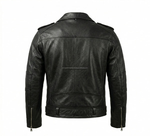 Chaqueta de Cuero de Oveja Genuina para Hombre, Color Marrón, Estilo Motero, Cuello Alto, Impermeable, Ecológica, con Logotipo Frontal, para Invierno - Product Image 6