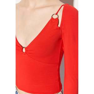 Chemise à épaules dénudées décontractée avec logo brodé, col à volants, dentelle, satin, soie, mousseline de soie, tricotée pour les fêtes, disponible en taille XL, automne, printemps - Product Image 5