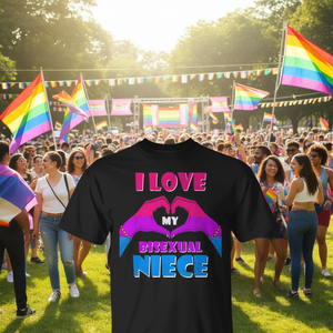 T-shirt « J'aime ma nièce bisexuelle » avec drapeau de fierté bisexuelle, drapeau arc-en-ciel bi, promotionnel pour la communauté bisexuelle - Product Image 3
