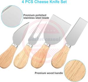 Set de 4 couteaux à fromage \ Set de couteaux avec manche en bois Acier inoxydable Coupe-fromage Couteau à beurre et fourchette - Product Image 3