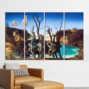 Tableau imprimé sur toile : Cygnes inspirés du célèbre design artistique de Dalí, 4P : encadré style galerie - Product Image 1
