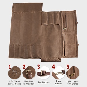 Sac à rouleaux de couteaux de chef en toile cirée et <span class=keywords><strong>cuir</strong></span> Étui à couteaux durable pour chefs professionnels - Product Image 4