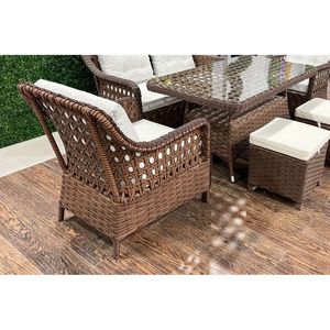 Cordoba, muebles modernos para comedor al aire libre, grupo de asientos de ratán con marco de madera y Material PE para juegos de jardín o juegos de patio - Product Image 4