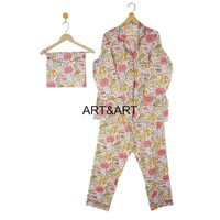 Conjunto de Pijama Largo Informal y Sexy de Algodón 100% con Estampado Floral, Cintura Elástica, de Secado Rápido, para Mujer, Estilo Indio, Invierno