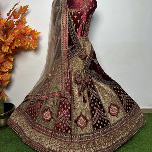 Lehenga nupcial de gama alta Heavy Jarkan multicolor 12 Kali Flair 6M con doble Dupatta para bodas indias tradicionales - Product Image 1