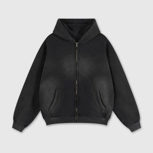 เสื้อฮู้ดผู้ชายผ้าคอตตอนผสมไซส์ใหญ่พิเศษมีซิปรูดแบบวินเทจผ้า100% - Product Image 1