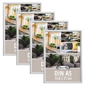 Lot de 4 cadres photo simples en plastique blanc DIN A5 (14,8 x 21 cm) pour photos, cadres décoratifs en PS imitation bois, personnalisables, idéaux pour les cadeaux - Product Image 1