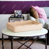 Plateau en bois classique créatif Nouveau design Panier en osier tissé à la main avec poignée Plateau de service de couleur bûche pour le stockage de divers à la maison