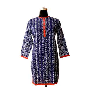 <b>Kurti</b> Export Quality Traditional for Women Digital Printed Cotton Casual Blue Knee-Length for Graduation Wear - Product Image 2