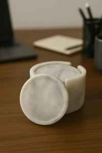 Dessous de verre en marbre personnalisé lot de 6 sous-verres ronds en onyx avec support Décoration de table minimaliste Cadeau pour pendaison de crémaillère - Product Image 3