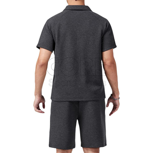 Polo décontracté à demi-fermeture éclair pour hommes ensemble de vêtements d'extérieur et de shorts de survêtement court 2 pièces respirant de couleur unie - Product Image 5