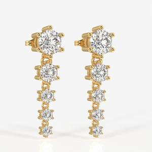 18K White <b>Gold</b> Round Cut Lab Grown Diamond Drop <b>Earrings</b> Cute Vintage <b>Dangle</b> for Wedding Christian Hoop Style - Product Image 3