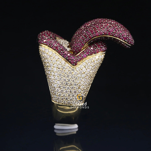 Atractivo redondo brillante corte VVs claridad Moissanite diamantes Iced Out Hip Hop 10Kt anillo de oro amarillo para Unisex - Product Image 3