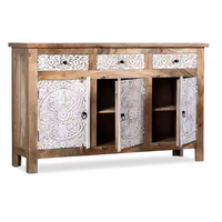 Buffet indien fait à la main traditionnel sculpté finition rustique pour salon avec deux portes armoire buffet comptoir aspect naturel