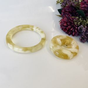 Brazalete, Brazalete de Ámbar, Ámbar Báltico Amarillo y Blanco, 63 mm; Joyería Unisex de Piedra Natural Amarilla y Blanca - Product Image 6