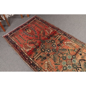 Tapis turc vintage, petit tapis de 3,4 x 9,8 pieds, tapis géométrique orange et vert - Product Image 2