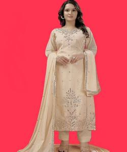 Fancy Georgette Embroidery <b>Sequence</b> Work Ethnic Garment <b>Top</b> Bottom and Dupatta <b>for</b> Party Wholesale Price - Product Image 1