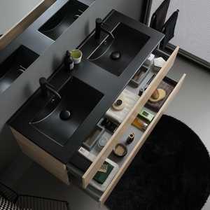 120cm Oak Wall-Hung <b>Bathroom</b> Cabinet with <b>Black</b> Sink Mirror and Belize Lamp <b>Bathroom</b> <b>Sets</b> - Product Image 4