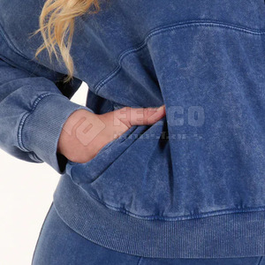 2025 New Arrival Winter Women Acid Wash Hooded Solid 100% Cotton <b>Tracksuits</b> 2 Piece Set High Fashion Matching - Product Image 6