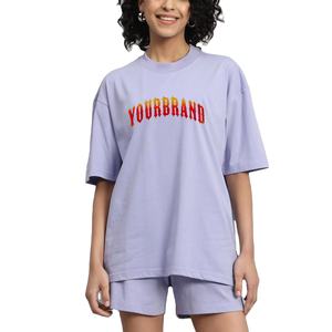 Conjunto de 2 piezas para mujer, 100% algodón, OEM/ODM, camiseta extragrande y pantalones cortos, logotipo impreso en 3D personalizado, ropa urbana, conjunto doble para damas. - Product Image 1