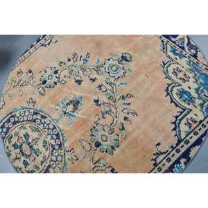 Tapis turc Vintage Beige Bleu 4.9 X 4.9ft Laine Patchwork Plat Armure pour Adolescent Salon Décorations avec Support en Latex - Product Image 5