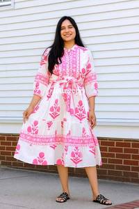 Robe ceinturée mode automne coton indien Floral en relief à la main | Diwali Festival Outfit Automne Boho Mini naturel lavable éthique - Product Image 4
